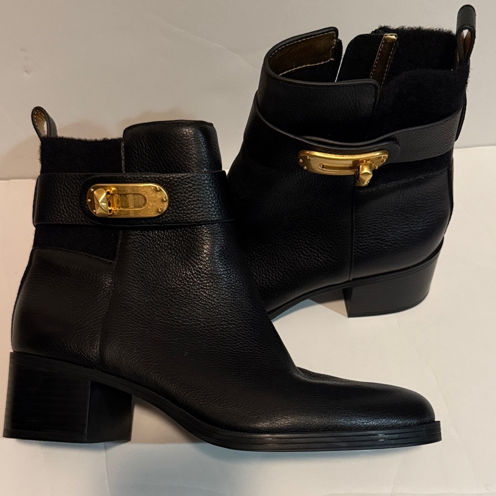 Donna Karan Black Ankle Boots with Gold Accents size  7.5